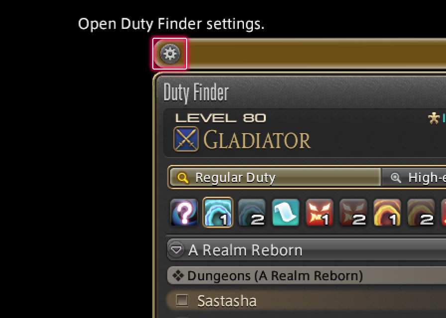 Duty Finder settings icon