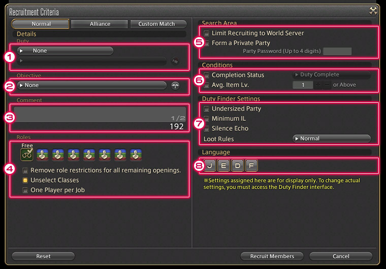Party Finder settings